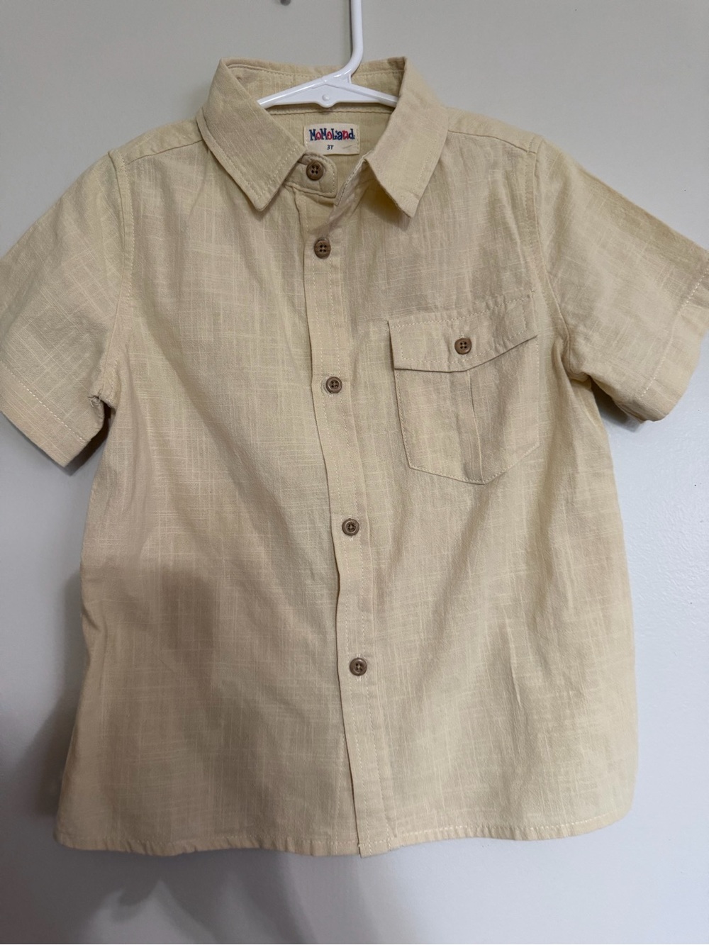 Beige Short-Sleeve Button-Down Shirt